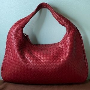 Bottega Veneta Red Leather Woven Hobo Shape Bag